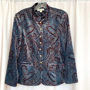 Coldwater Creek Jacket Velvet Paisley Blue & Brown Print Size M